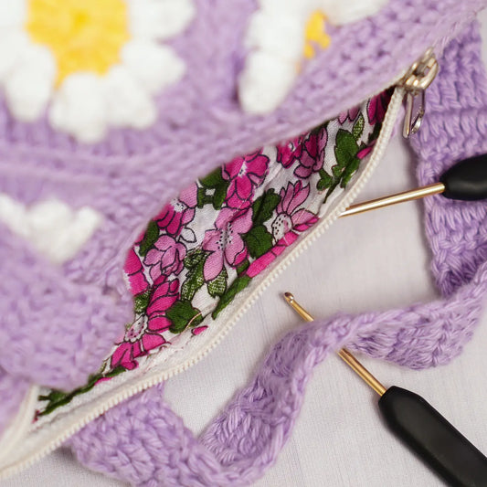 Lavender Daisy Crochet Tote Bag