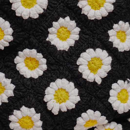Black Daisy Crochet Tote Bag