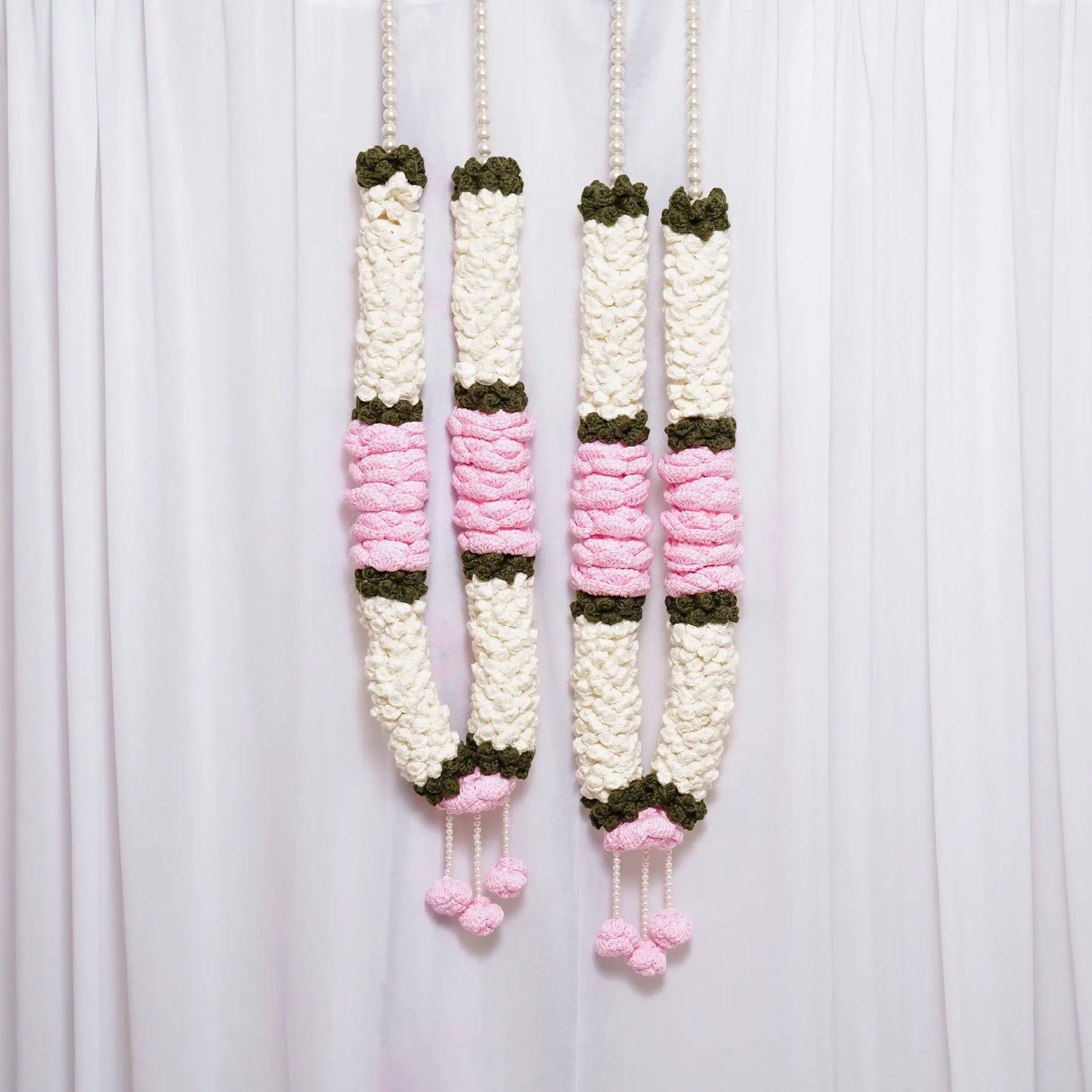 baby pink cotton crochet mogra rose jaimalas