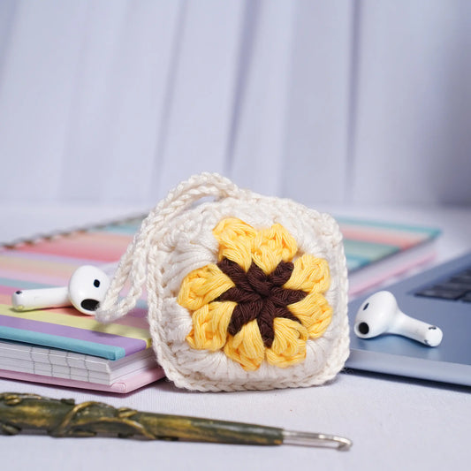 Sunflower Crochet Granny Square Airpods Case