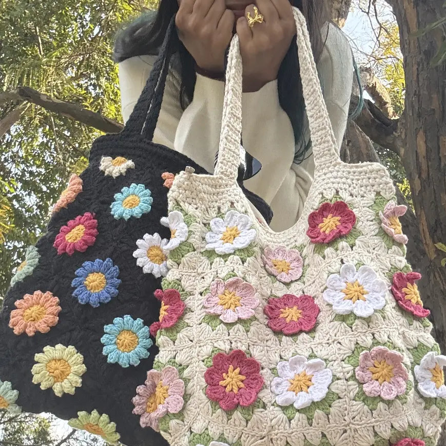 Floral Crochet Tote Bag