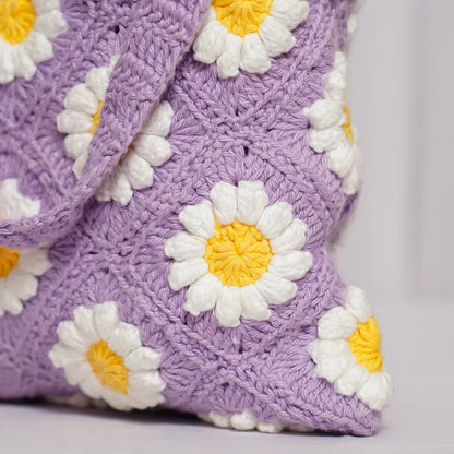Lavender Daisy Crochet Tote Bag