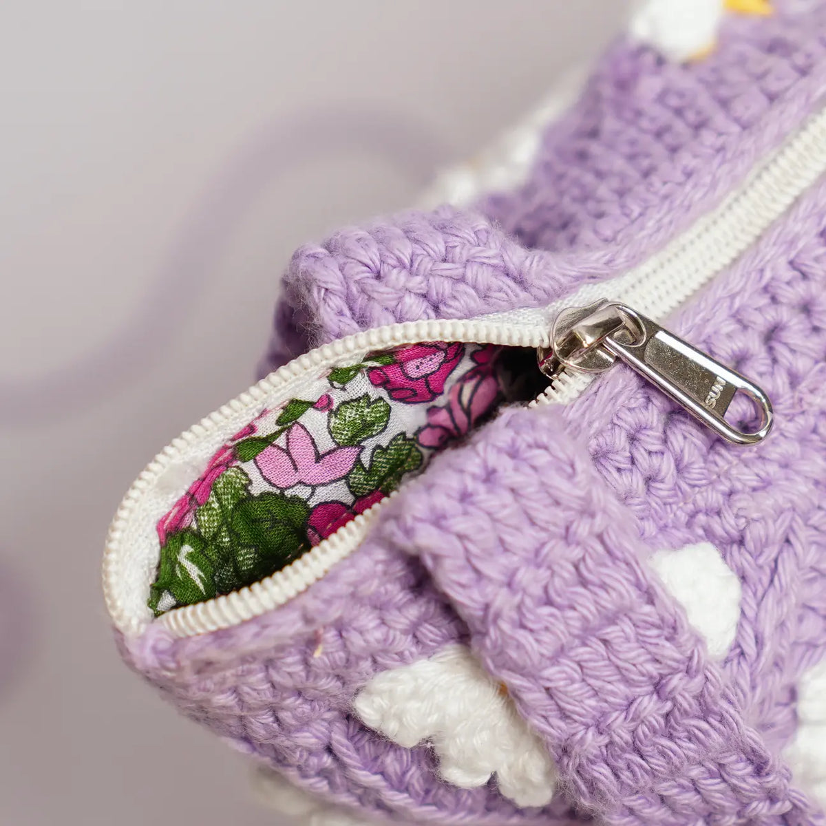 Lavender Daisy Crochet Tote Bag
