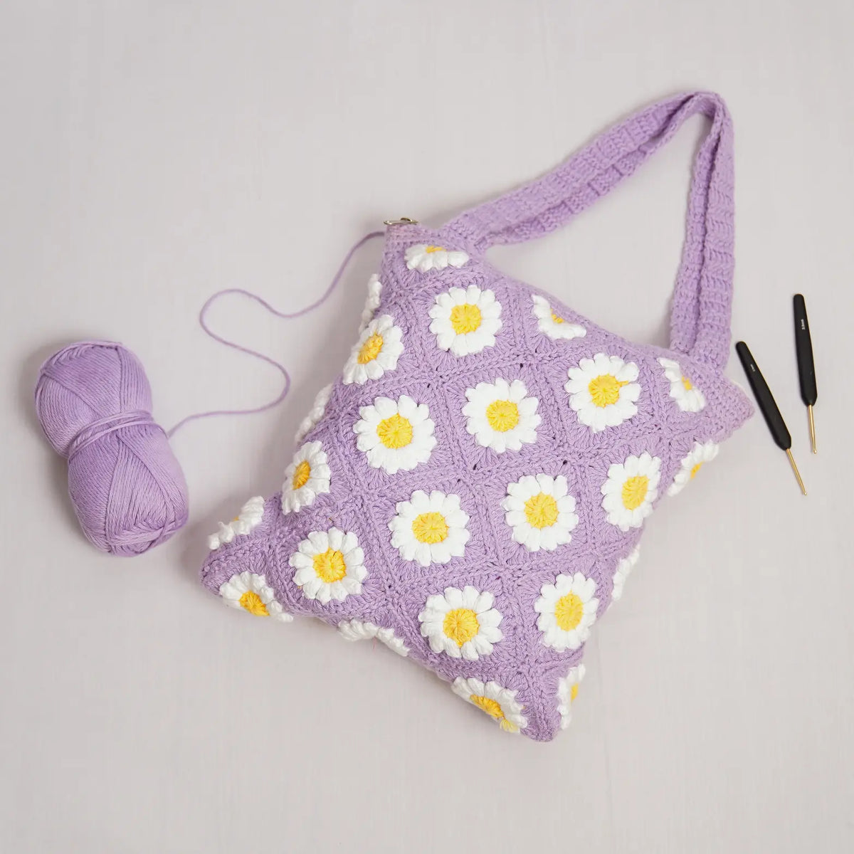 Lavender Daisy Crochet Tote Bag