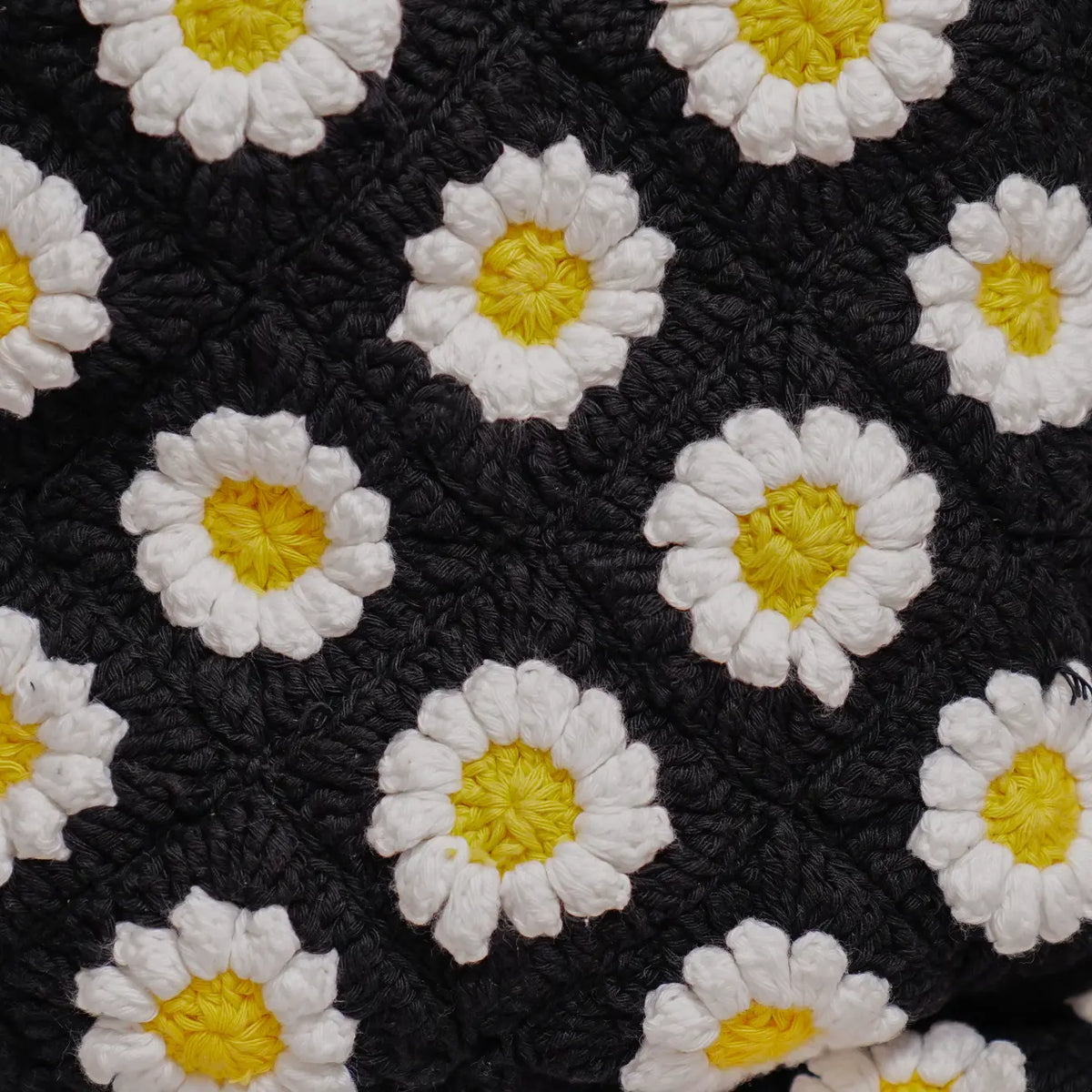 Black Daisy Crochet Tote Bag
