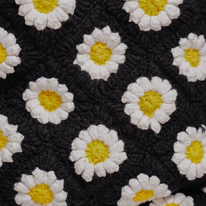 Black Daisy Crochet Tote Bag