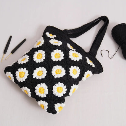 Black Daisy Crochet Tote Bag