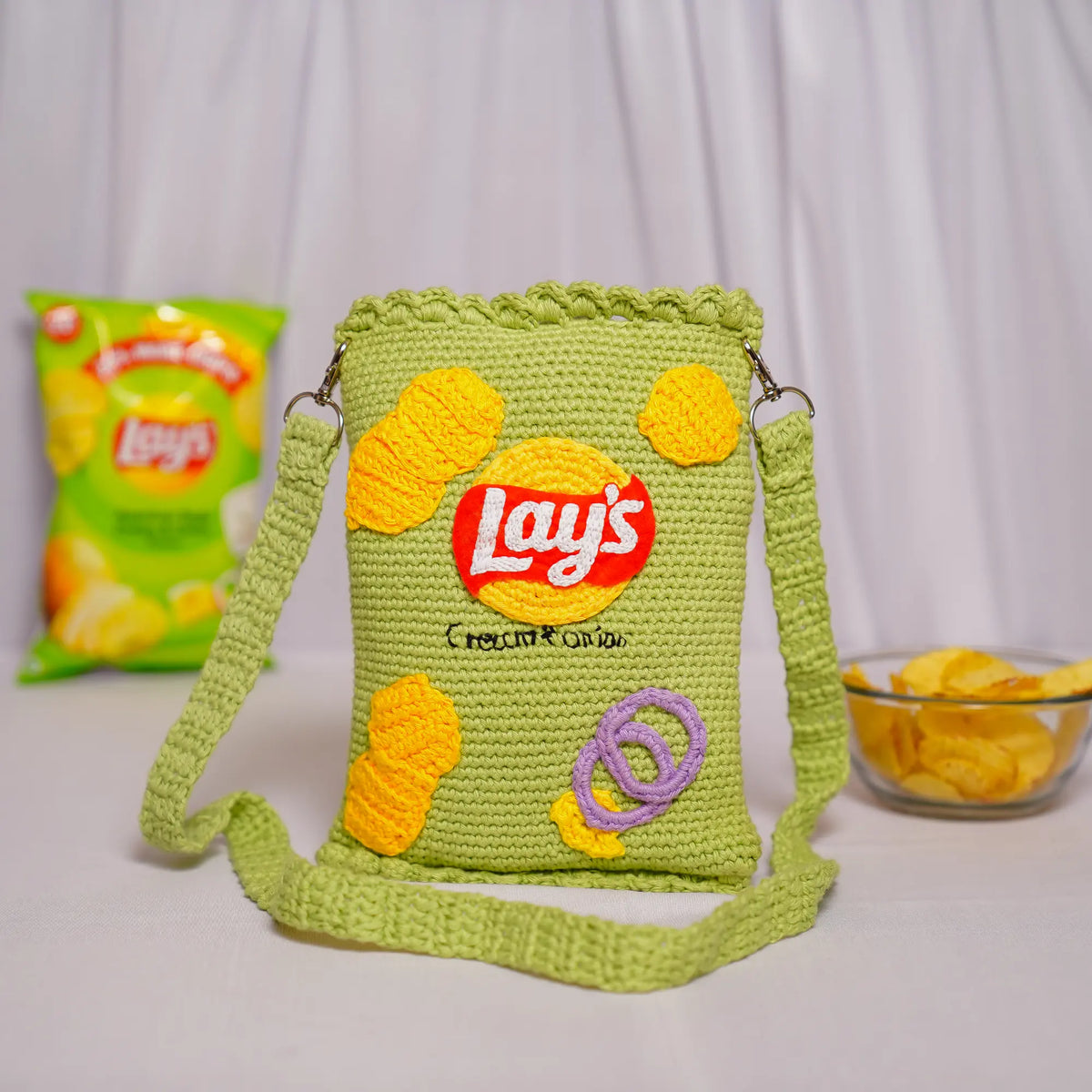 Green Lays Crochet Sling Bag