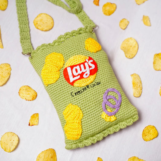 crochet green lays sling bag