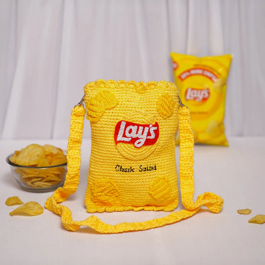 crochet yellow lays sling bag