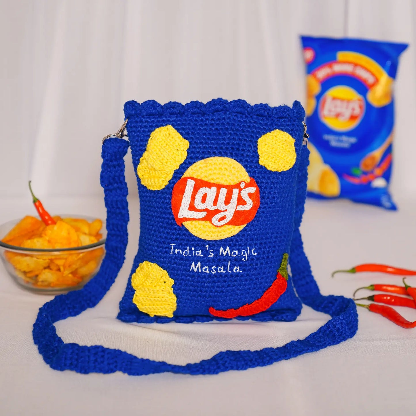 Blue Lays Crochet Sling Bag