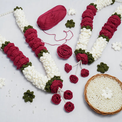 maroon cotton crochet mogra rose jaimalas