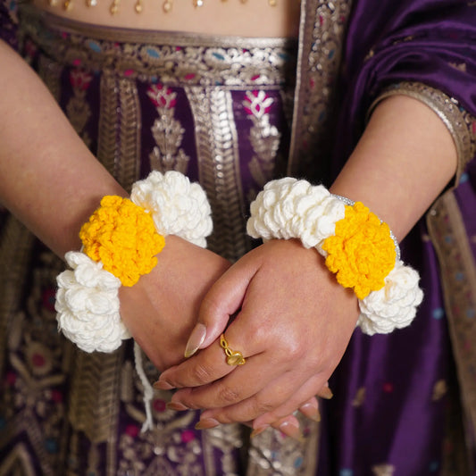 crochet marigold hand bracelet