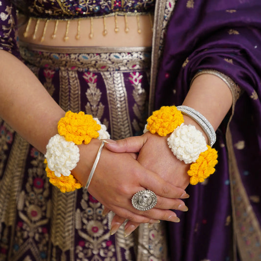crochet marigold jasmine hand bracelet