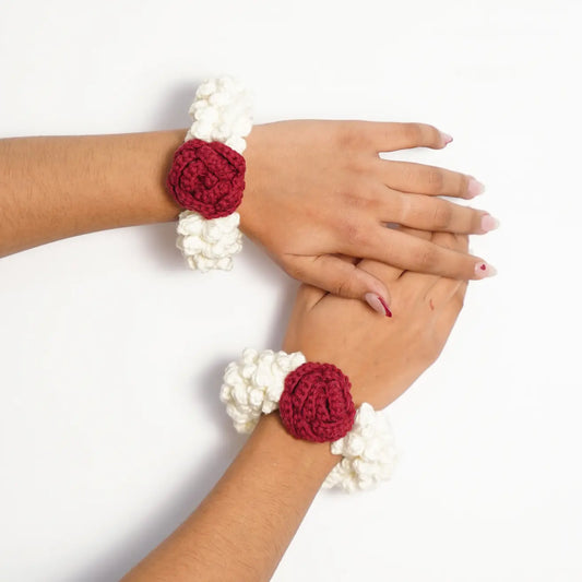 crochet rose hand bracelet