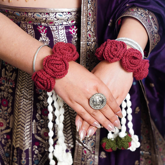 crochet rose jasmine hand bracelet
