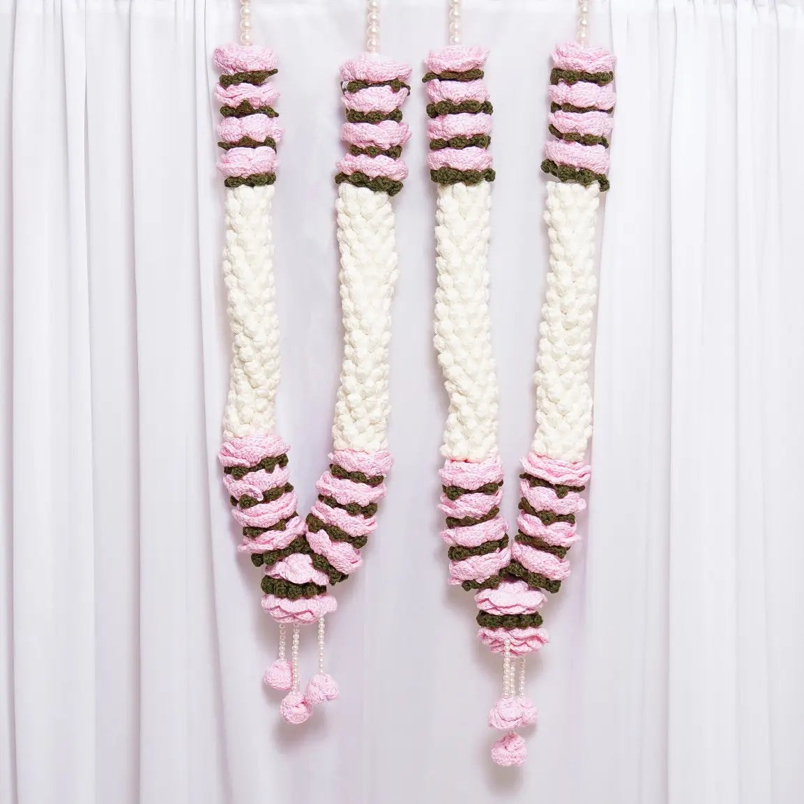 off white pink cotton crochet mogra rose jaimalas