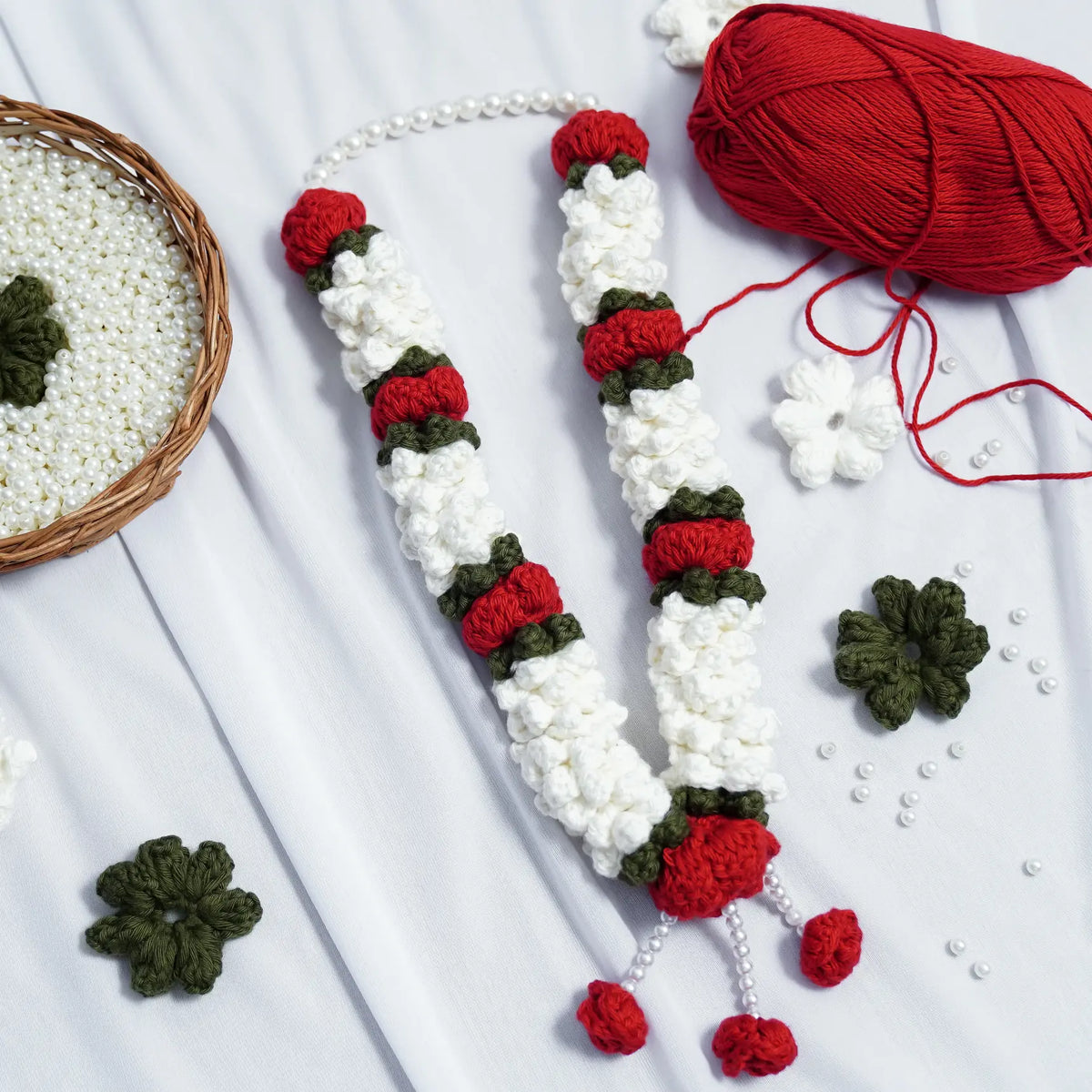 large cotton crochet mogra rose jaimalas