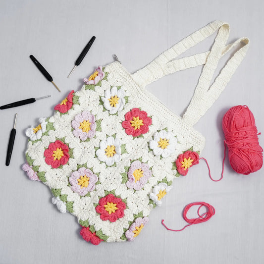 Floral Crochet Tote Bag