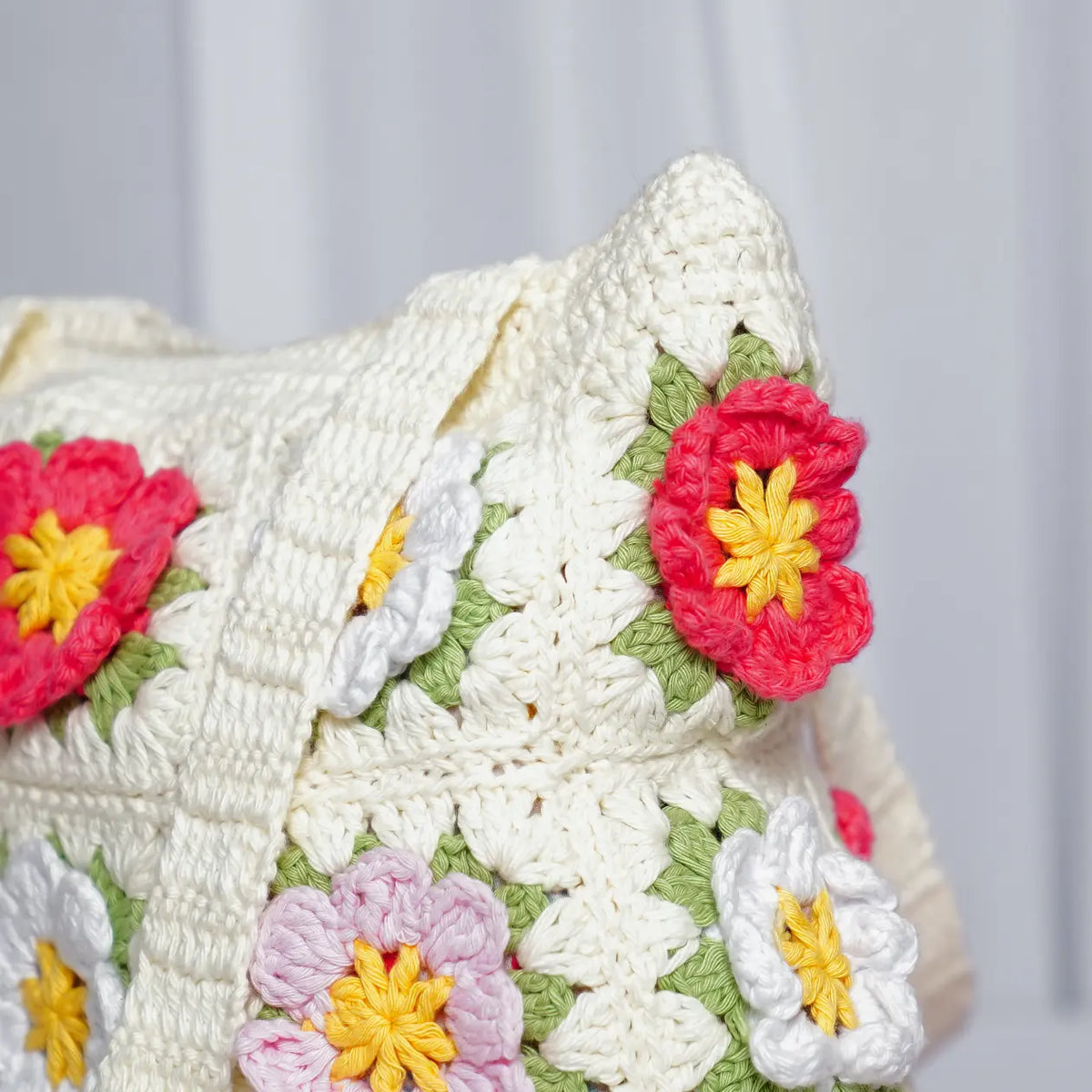 Floral Crochet Tote Bag