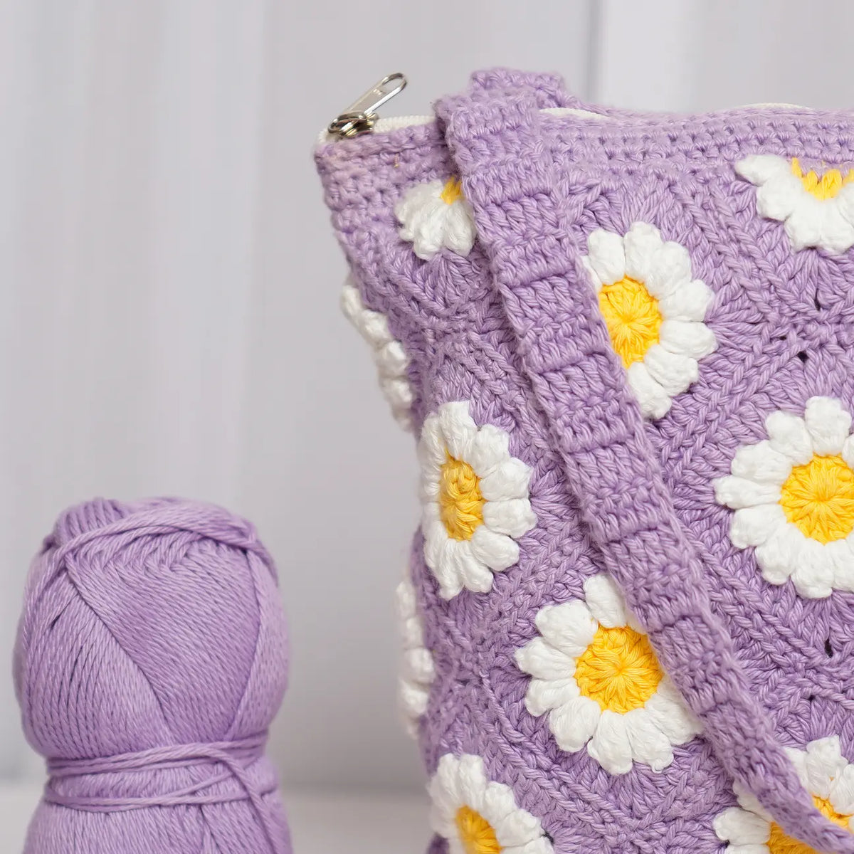 Lavender Daisy Crochet Tote Bag