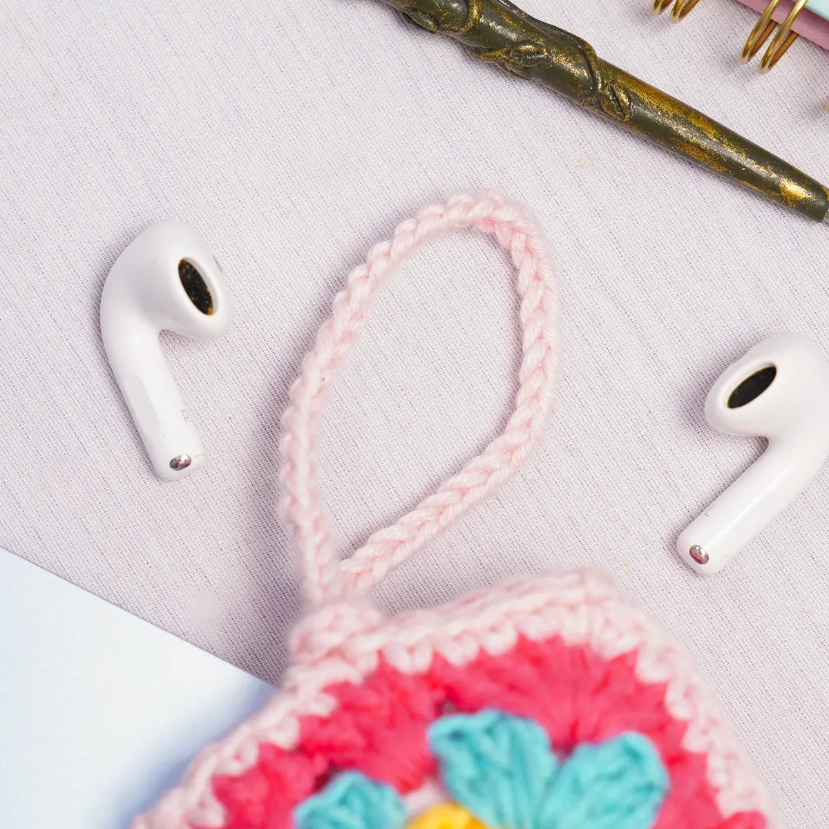 Pink Crochet Granny Square Airpods Case