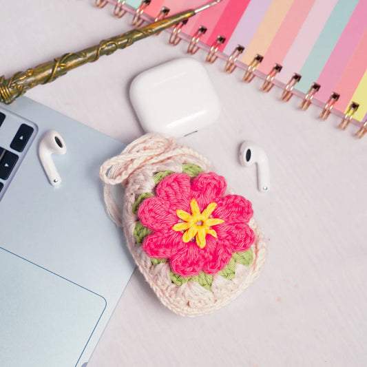 daisy crochet granny square small pouch