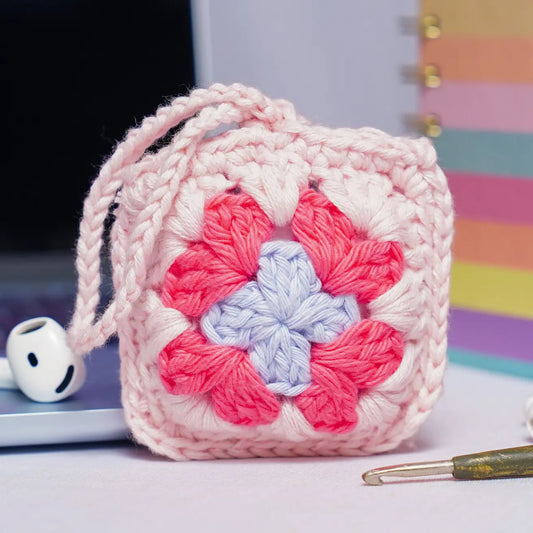 Pink Crochet Granny Square Airpods Case