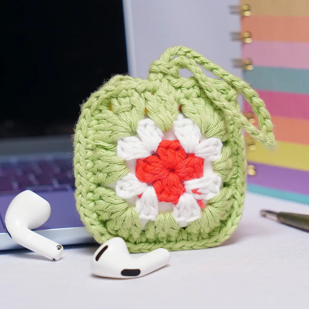 Green Crochet Granny Square Airpods Case