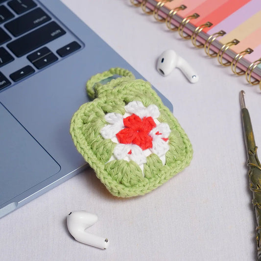 green crochet granny square small pouch