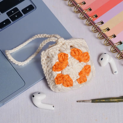 Orange Crochet Granny Square Airpods Case