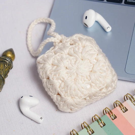 off white crochet granny square small pouch