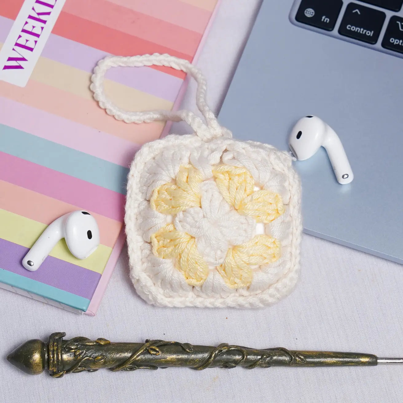 Yellow Crochet Granny Square Airpods Case