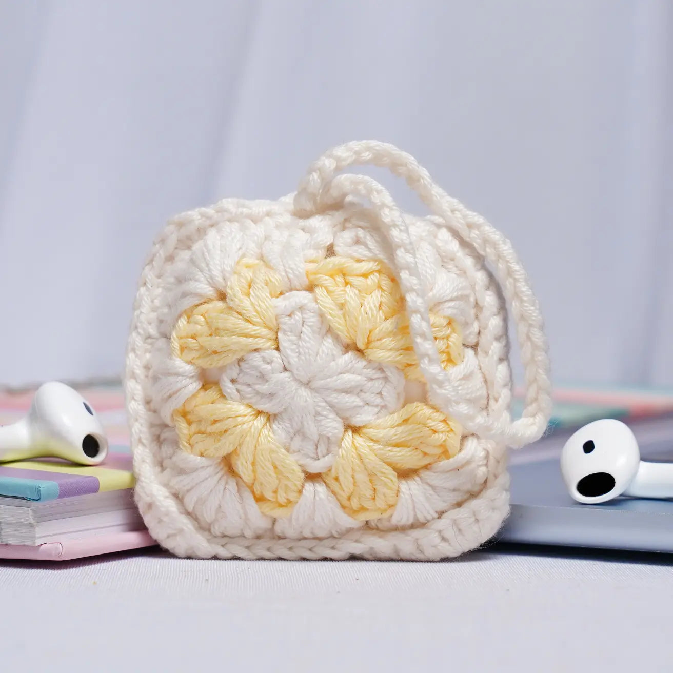 Yellow Crochet Granny Square Airpods Case
