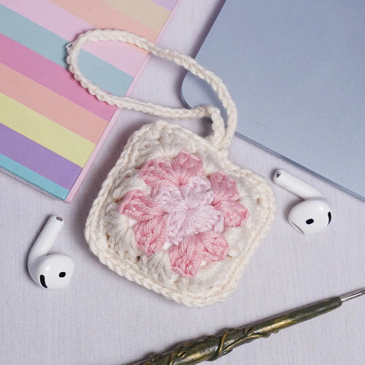 pastel pink crochet granny square small pouch