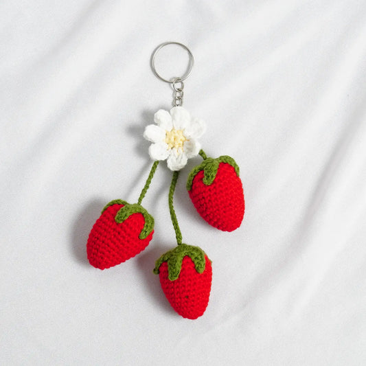 Strawberry Daisy Crochet Bag Charm
