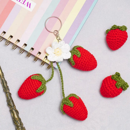 Strawberry Daisy Crochet Bag Charm