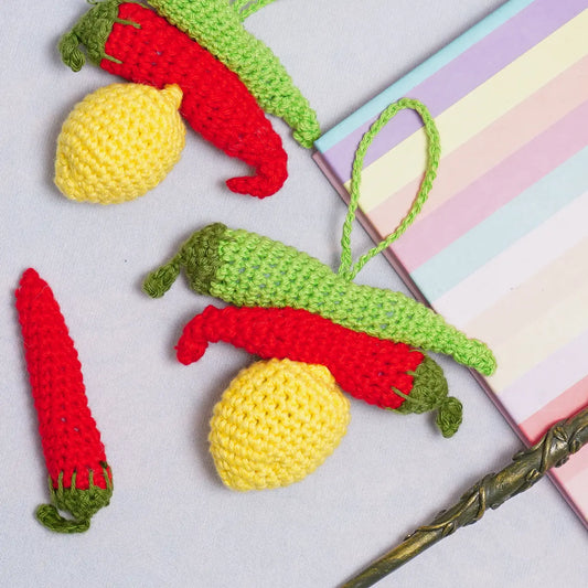 crochet nimbu mirchi bag charm
