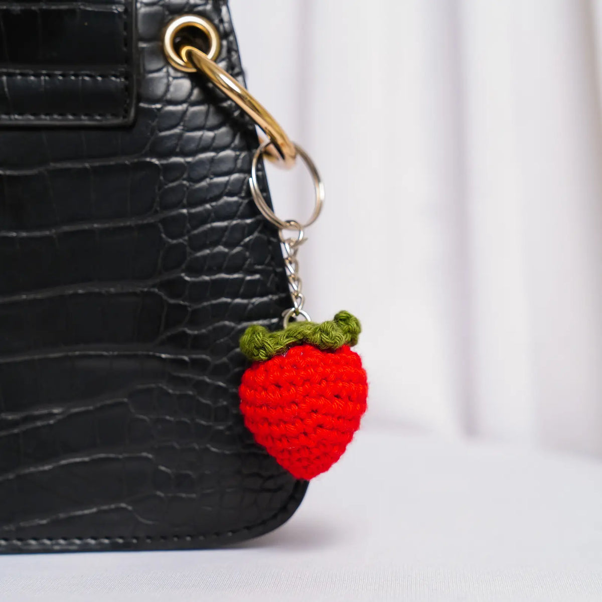crochet strawberry bag charm