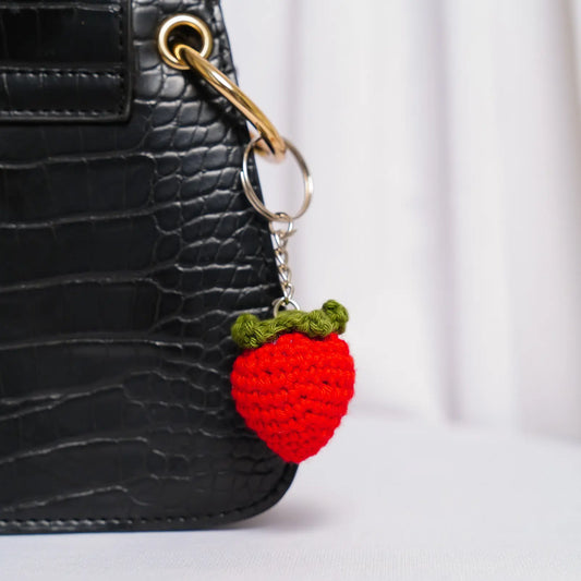 crochet strawberry bag charm