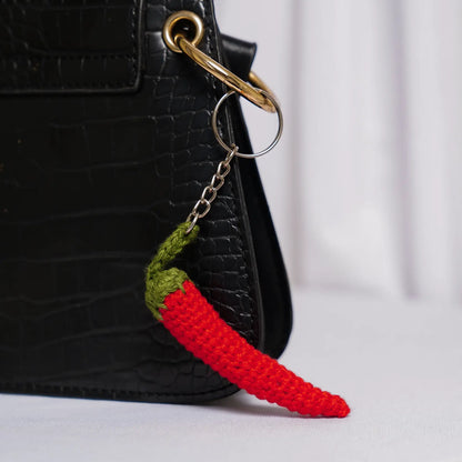 crochet chilli keychain