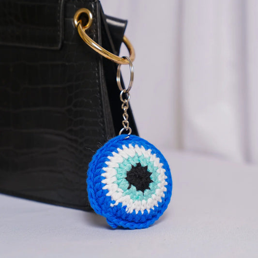 crochet evil eye keychain