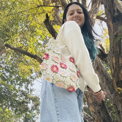 Floral Crochet Tote Bag