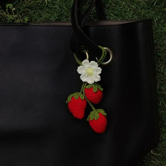 crochet strawberry daisy bag charm